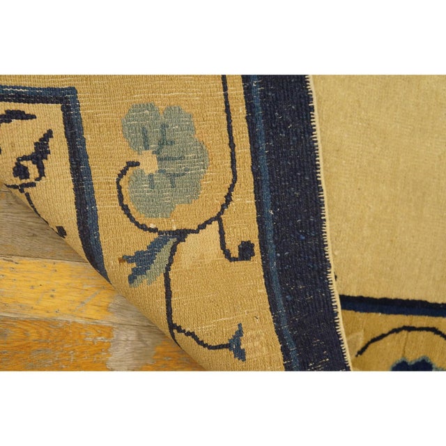 1900s Beige Floral Minimalist Deco Antique Peking Wool Knotted Small Rug For Sale - Image 10 of 10
