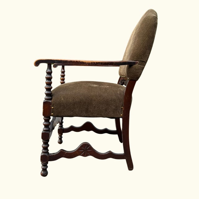 Arts & Crafts 1930s Carved Armchair – Antique Wood Library Chair For Sale - Image 3 of 14