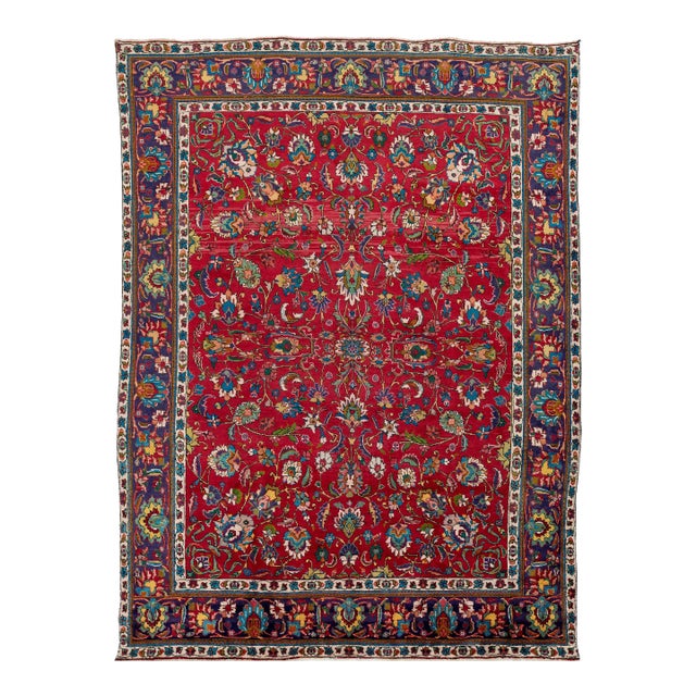 Vintage Red Handknotted Wool Tabriz Rug For Sale