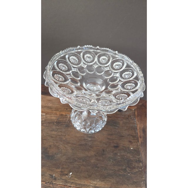 Early 20th Century Vintage Daisy & Button Clear Pressed-Glass Pedestal Compote For Sale - Image 5 of 15