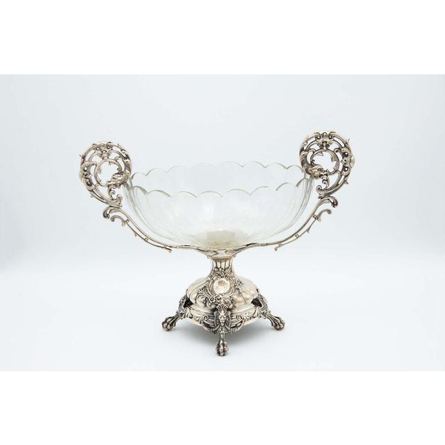 Fruit Bowl Centerpiece in Cut Glass with Embossed Silver Structure For Sale - Image 5 of 5
