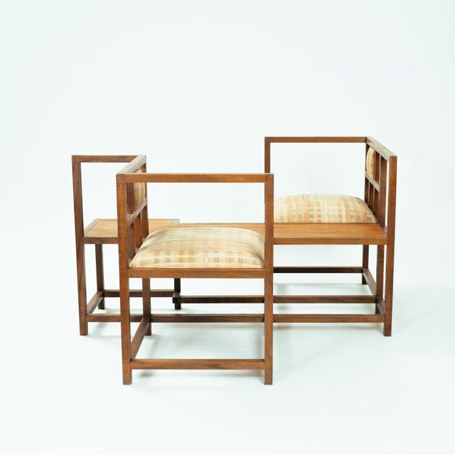 Vintage Art Deco Style Vis-a-Vis Pear Conversation Bench in the style of Rennie Mackintosh, 1984 For Sale - Image 3 of 18
