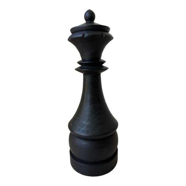 Vintage Handmade 17” Solid Wood Queen Chess Piece Sculpture For Sale