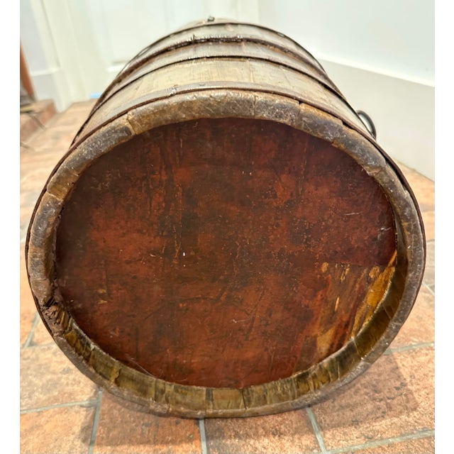 Brown Vintage Primitive Wood Bucket W/ Blacksmith Forged Handle 14" Tall 13" Diam For Sale - Image 8 of 9