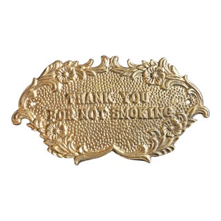 Art Nouveau Brass Thank You for Not Smoking Sign For Sale