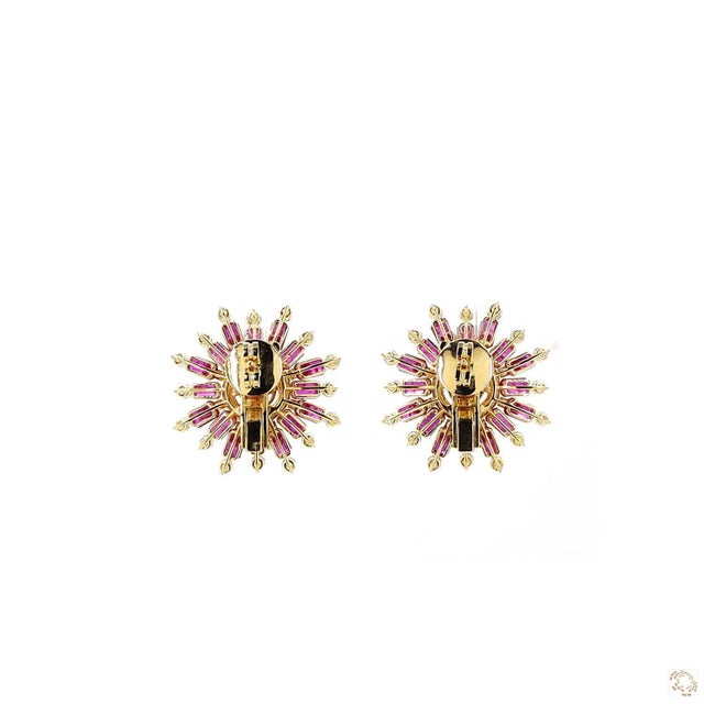 Modern 4.42 Carat Round Brilliant Cut Diamond Ruby Gold Earrings, Pair For Sale - Image 3 of 7