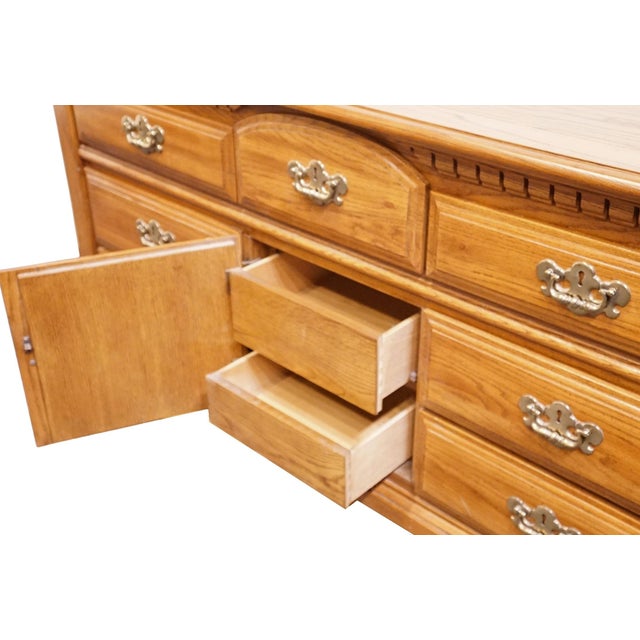 Bassett Furniture Solid Oak Early American Country Style 68" Triple Door Dresser 2283-247 For Sale In Kansas City - Image 6 of 16