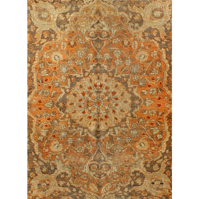 Persian Antique Persian Tabriz Haji Jalili With Central Medallion and Florals in Orange, Brown For Sale - Image 3 of 7