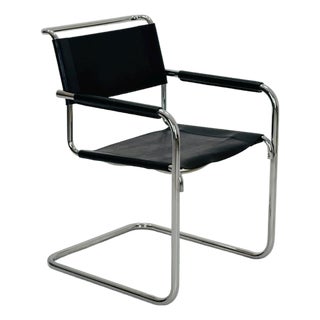 Vintage S34 Cantilever Chair in Black Leather by Mart Stam for Thonet, 1980s For Sale