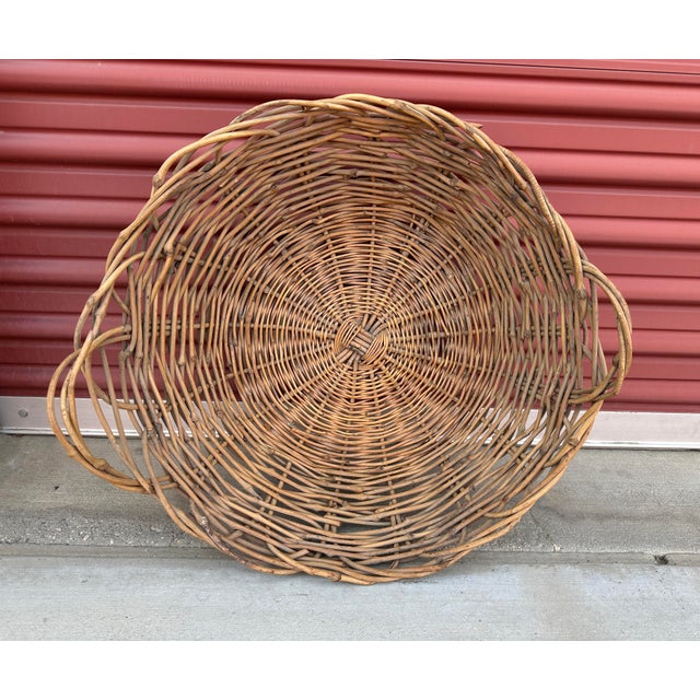 Amazing Large Vintage Rustic European Wicker Gathering Basket with handles. Great for gardening or display with fruit or...