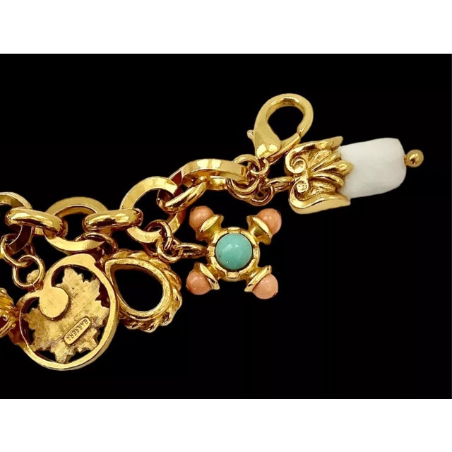 2020s José & Maria Barrera Charms Bracelet Gem Stones Gold Plated Turquoise For Sale - Image 5 of 7