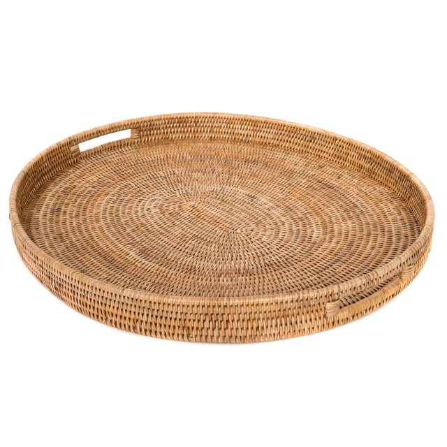 Boho Chic Artifacts Rattan Oval Tray For Sale - Image 3 of 4