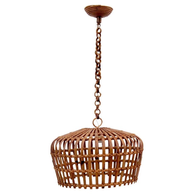 1960s Round Bamboo and Wicker Hanging Light, 1960s For Sale - Image 5 of 5