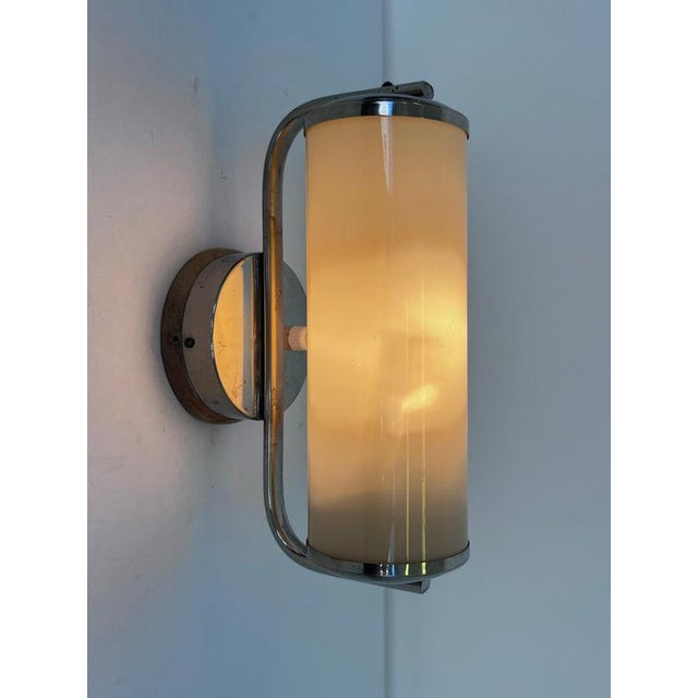 Bauhaus Bauhaus Chrome and Milk Glass Wall Lamp, Former Czechoslovakia, 1940s For Sale - Image 3 of 9