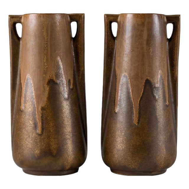 Vintage French Glazed Ceramic Model 244 Vases from Denbac, 1930s, Set of 2 For Sale