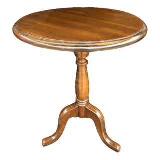 Vintage Mersman Queen Anne Tripod Side Table – Mahogany Pedestal Wine Table, Georgian Style Accent, Cabriole Legs For Sale