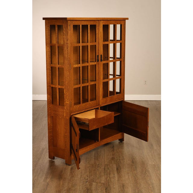 Late 20th Century Stickley Mission Collection Oak China Cabinet With Strap Hardware For Sale - Image 5 of 18