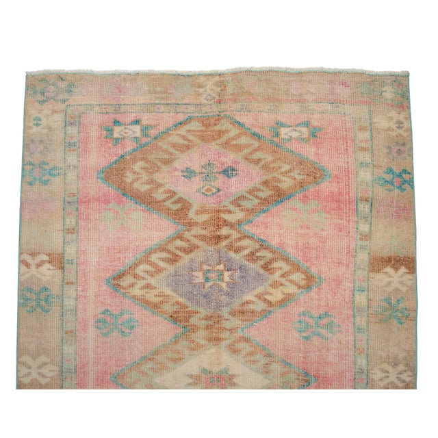 Pink 1960s Vintage Muted Color Turkish Area Rug For Sale - Image 8 of 11