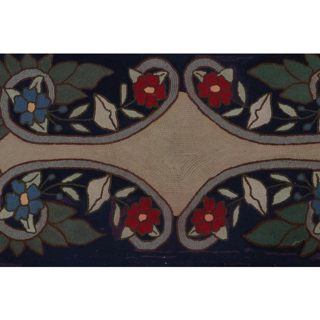 Antique Hooked Rug in Navy Blue With Medallion and Florals From Rug & Kilim For Sale In New York - Image 6 of 7