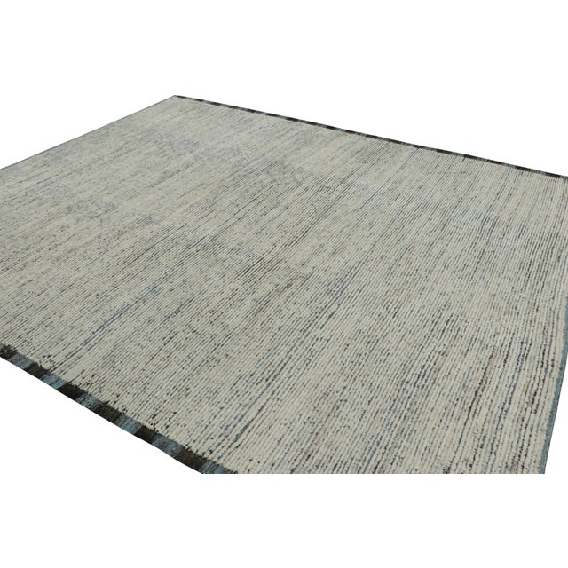Rug & Kilim Rug & Kilim’s Textural Kilim With White Textural Stripes and Blue Accents For Sale - Image 4 of 7