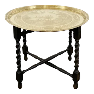 Vintage Engraved Blue Willow Pattern Brass Tray Table