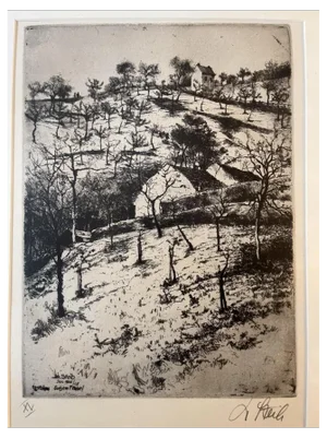 Josef Steib, Obstbäume in Cochem, 1926, Etching