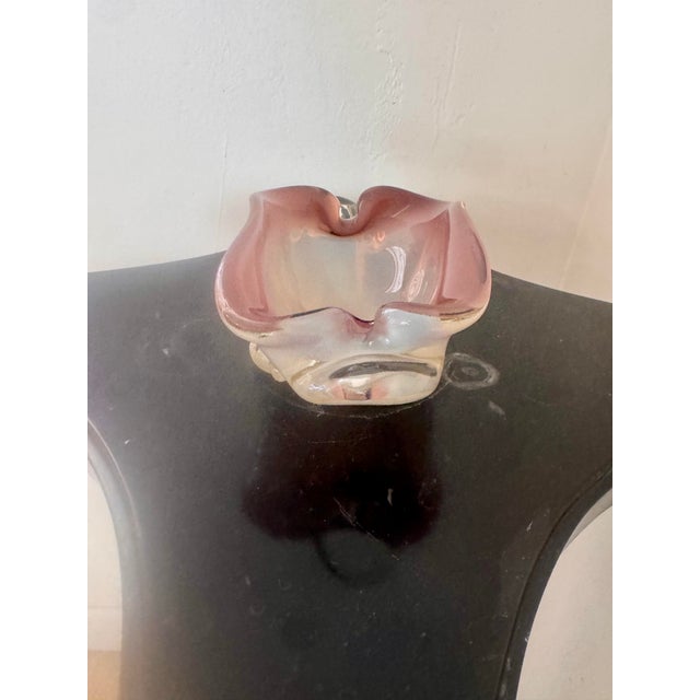 Glass Vintage Murano Pink and Opalescent Glass Bowl Catchall For Sale - Image 7 of 12