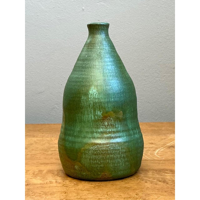 Mid-Century Modern Vintage Green Glazed Studio Pottery Vase For Sale - Image 3 of 18