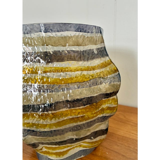 Transparent Hand Painted Textured Glass Vases For Sale - Image 8 of 8