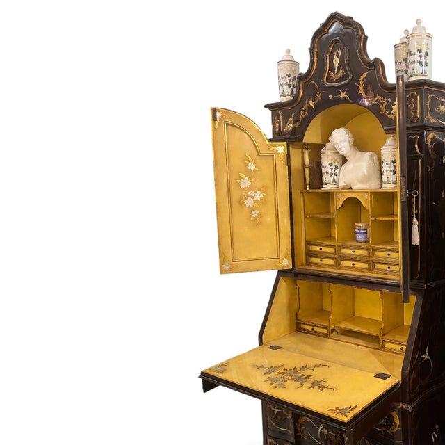 Bookcase with Secretaire in Dark Brown Chinoiserie Lacquer For Sale - Image 14 of 18