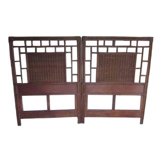 1970s Hollywood Regency Faux Bamboo Twin Headboard Medium Tone Set of Two For Sale
