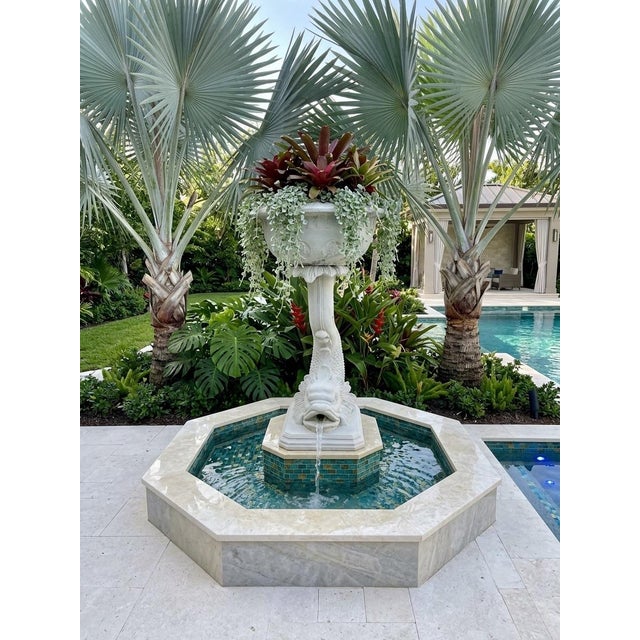 Vintage Neoclassical Cast Stone Fish Pedestal Fountain Planter For Sale - Image 9 of 12