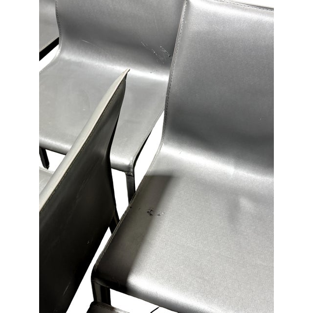 Set of 6 Chic Modern Gray Leather Stitched Dining Chairs For Sale In Portland, OR - Image 6 of 9