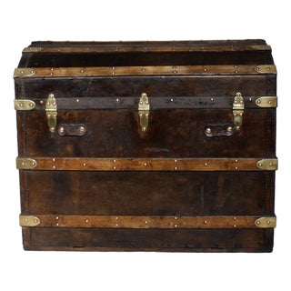 Antique Dome-Topped Leather-Bound Steamer Trunk, 1860s For Sale