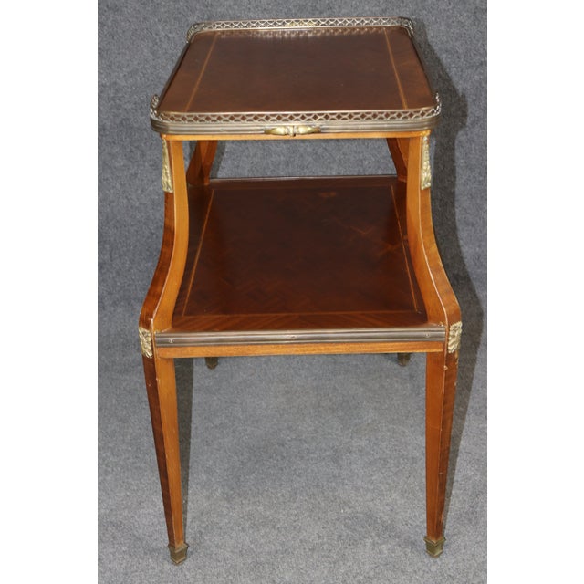 French Marquetry Louis XVI Style Bronze Mounted Two Tier Dessert Table For Sale In Philadelphia - Image 6 of 9