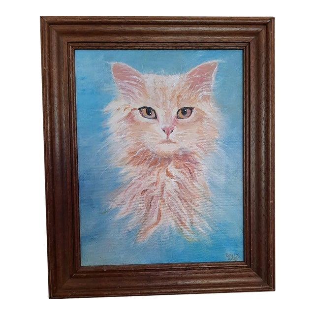 Judgy Kitty Cat Portrait Painting Signed For Sale