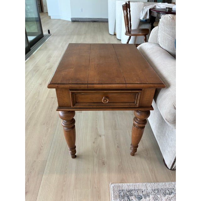 Ethan Allen Ethan Allen Wood Coffee Table and End Table With Drawers For Sale - Image 4 of 11