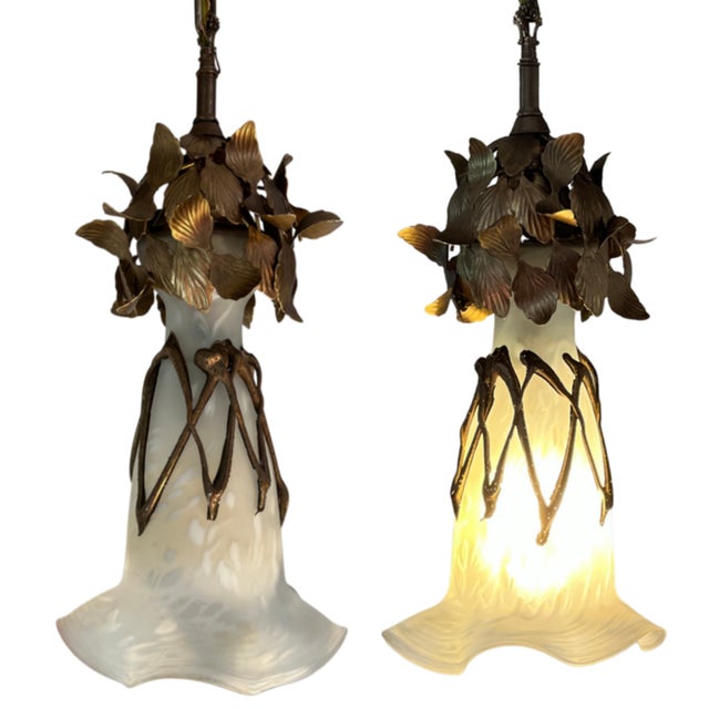 Vintage Filip Ravert Romblast White Frosted Romblast Shade Tole Pendant Light For Sale In New York - Image 6 of 18