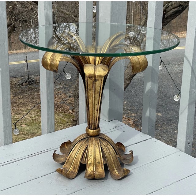 Mid-Century Modern S. Salvadori Firenze Mid-Century Modern Gilt Regency Metal Italy Table Glass Top For Sale - Image 3 of 18