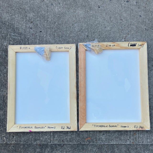 Contemporary 2 Original B.D.Floyd Folk Art Paintings “Psychedelic Beatles” Signed -A Pair For Sale - Image 4 of 4