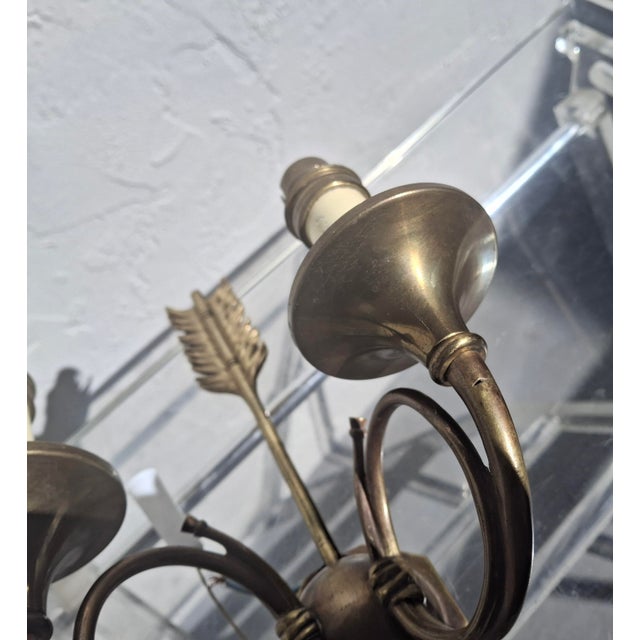 Late 19th Century 19thc French Empire Neoclassic Bronze Horn/ Arrow 2 Light Sconces a - Pair For Sale - Image 5 of 17