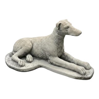 Vintage Recumbent Cast Stone Sighthound Garden Statue For Sale