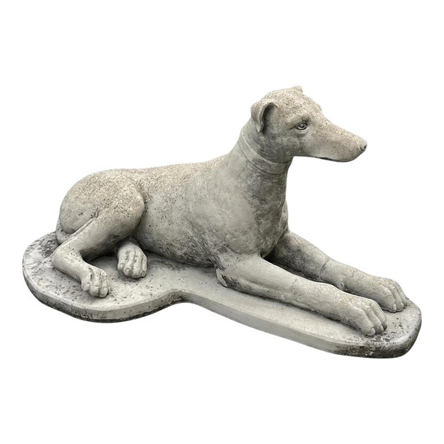 Vintage Recumbent Cast Stone Sighthound Garden Statue For Sale