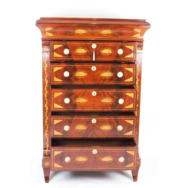 Dutch Marquetry Walnut Chest of 7 Drawers, Early 19th Century For Sale - Image 5 of 11