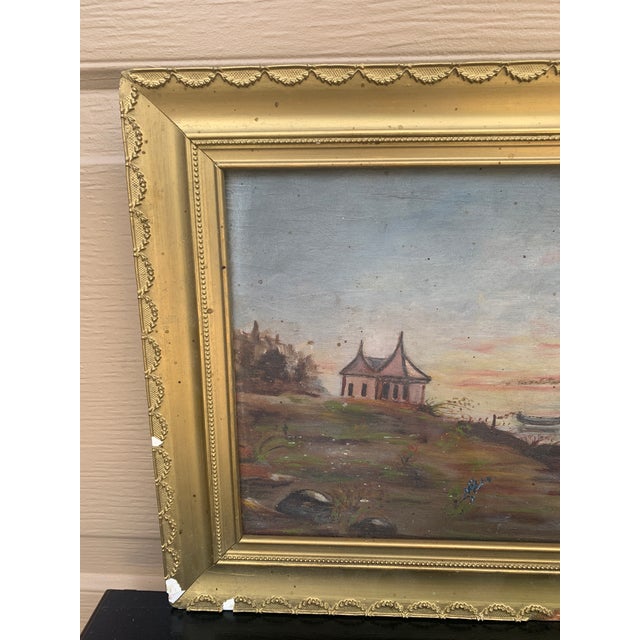 American Antique Hand Painted Framed Oil on Board Landscape, Late 19th Century For Sale - Image 3 of 8