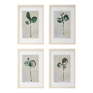 Set of 4 – Organic Modern Botanical Paintings - Dark Green For Sale