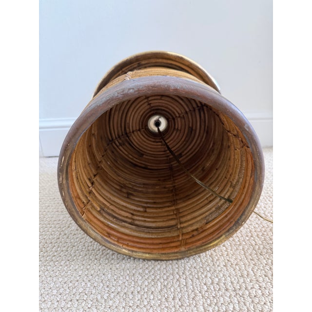 Wood Vintage Pencil Reed Rattan Lamp With Brass Accents For Sale - Image 7 of 9