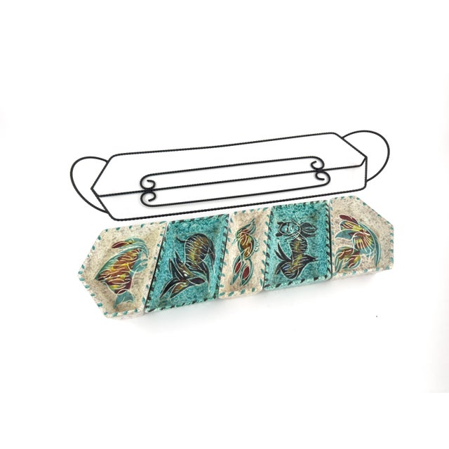 1960s French Vallauris Borty Ceramic Aperitif Serving Set in Iron Holder For Sale - Image 9 of 18