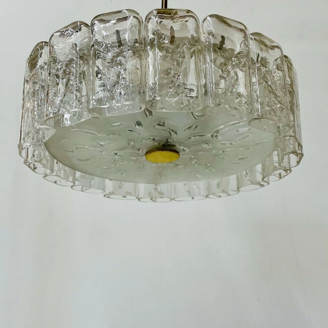 Metal Small Circular German Mid-Century Modern Ice Glass Chandelier / Pendant, 1970s For Sale - Image 7 of 12