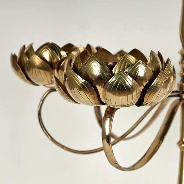 Metal Mid Century Feldman Brass Lotus Candelabra For Sale - Image 7 of 11